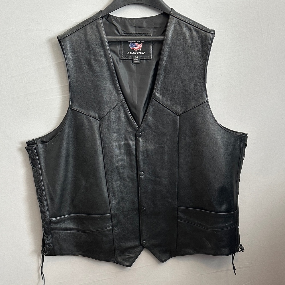Allstate Black Leather Vest Men’s Size 54